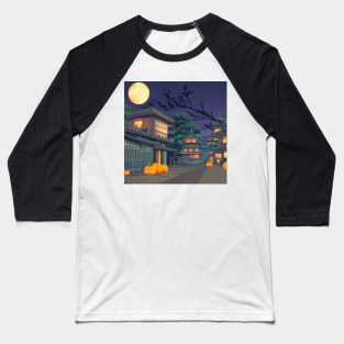 Halloween Moon and Pumpkins in the Vintage Village Baseball T-Shirt